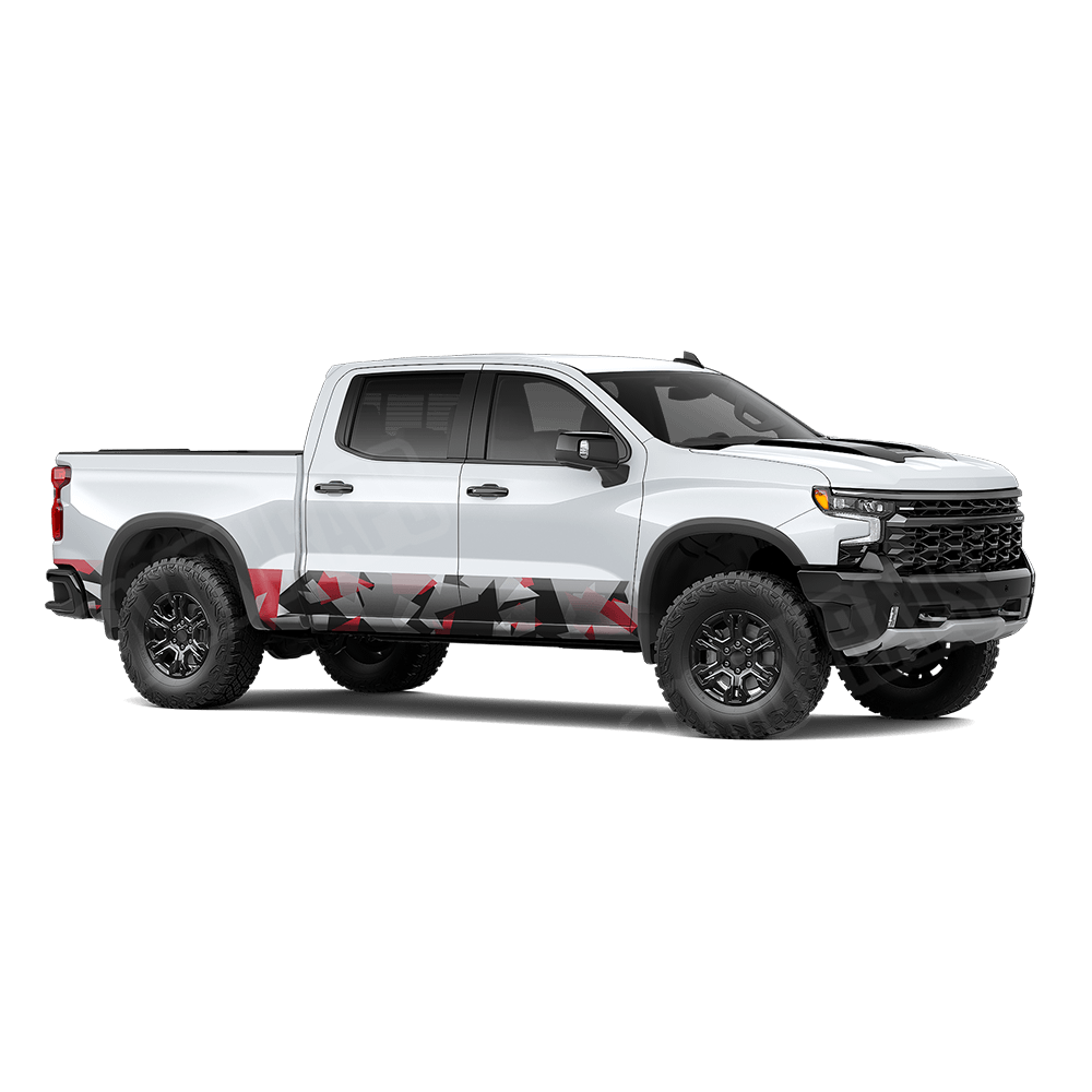 Shattered Red Tiger Rocker Panel Camo Vinyl Wrap