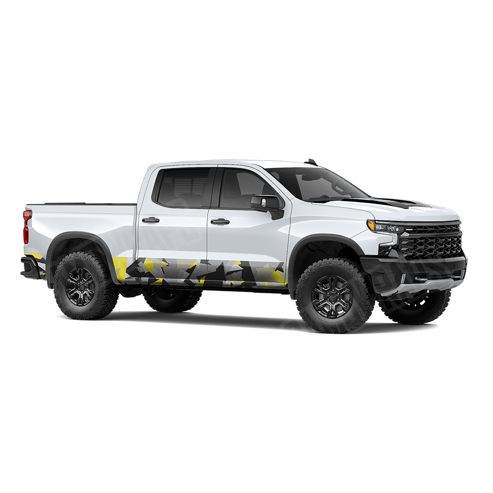 Shattered Yellow Tiger Rocker Panel Camo Vinyl Wrap