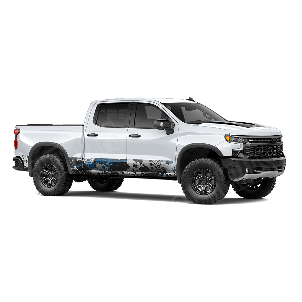 Tire Splatter Blue Tiger Rocker Panel Camo Vinyl Wrap