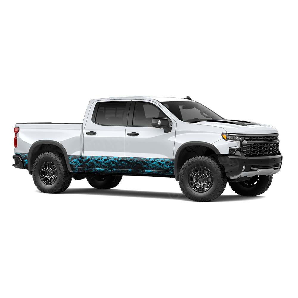 Skull Cyan Rocker Panel Wraps