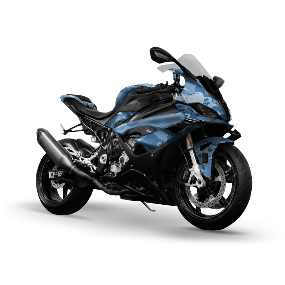 Compound Cool Blue Camo Sports Bike Vinyl Wrap