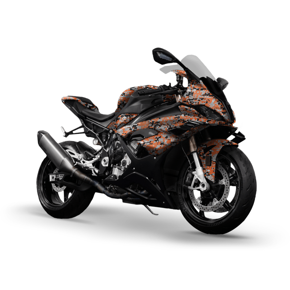 Digital Orange Tiger Camo Sports Bike Vinyl Wrap