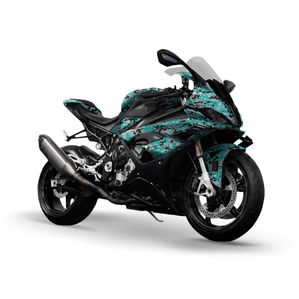 Digital Tiffany Blue Tiger Camo Sports Bike Vinyl Wrap