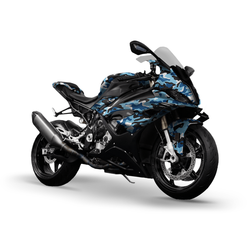 Large Classic Baby Blue Camo Sports Bike Vinyl Wrap