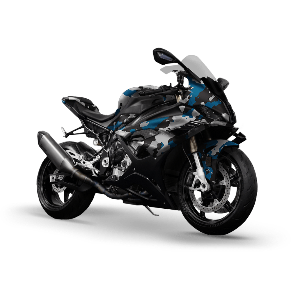 Large Cumulus Blue Tiger Camo Sports Bike Vinyl Wrap