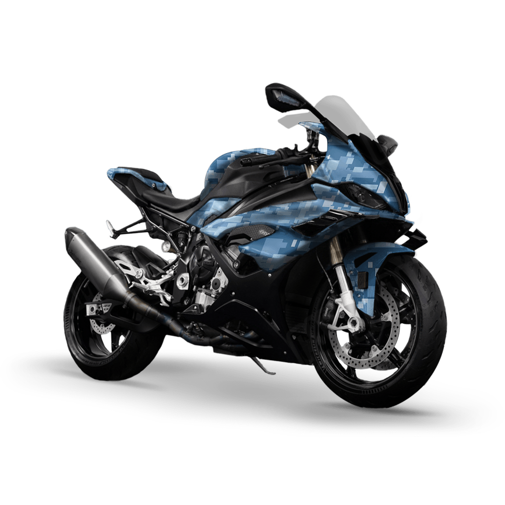 Large Digital Cool Blue Camo Sports Bike Vinyl Wrap