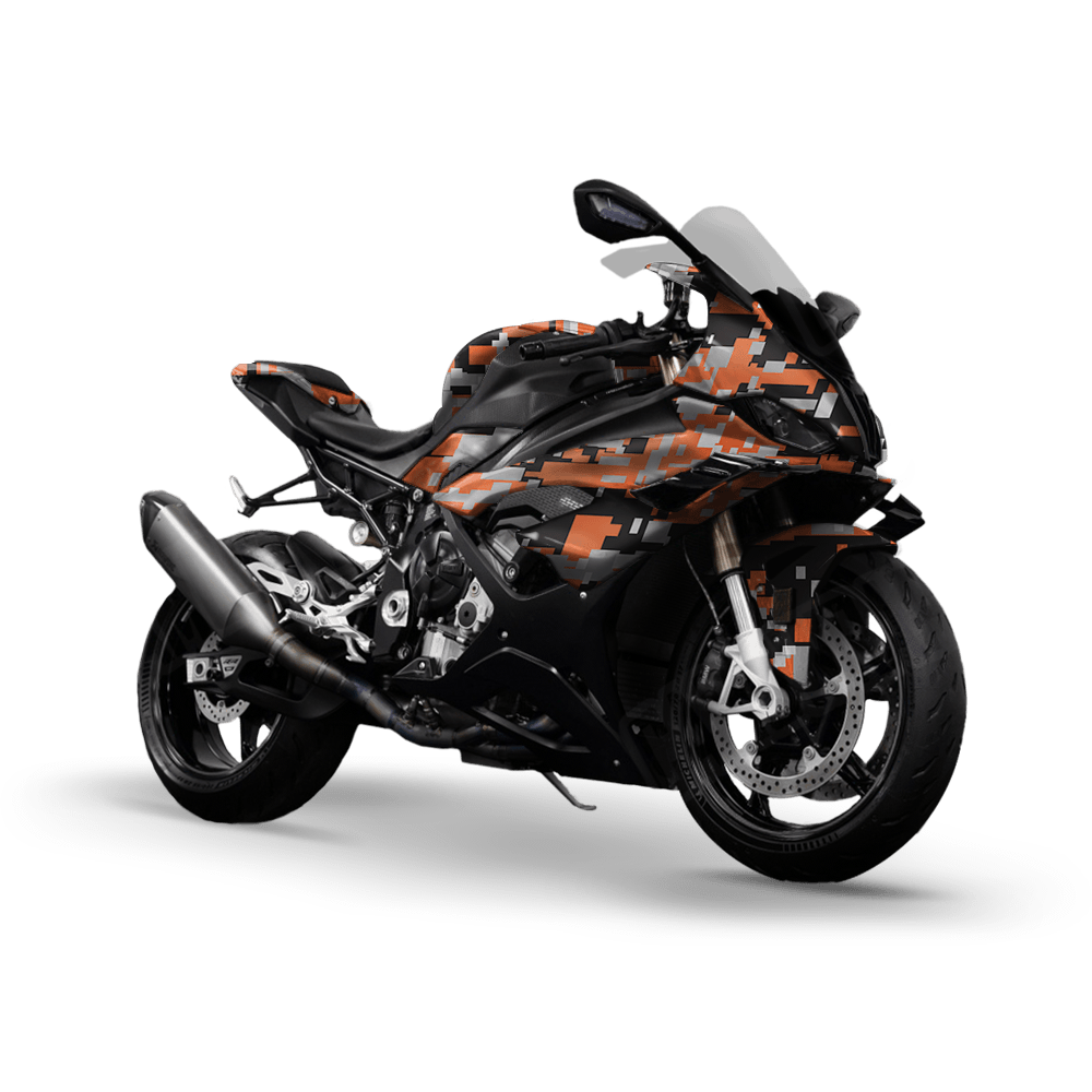 Large Digital Orange Tiger Camo Sports Bike Vinyl Wrap