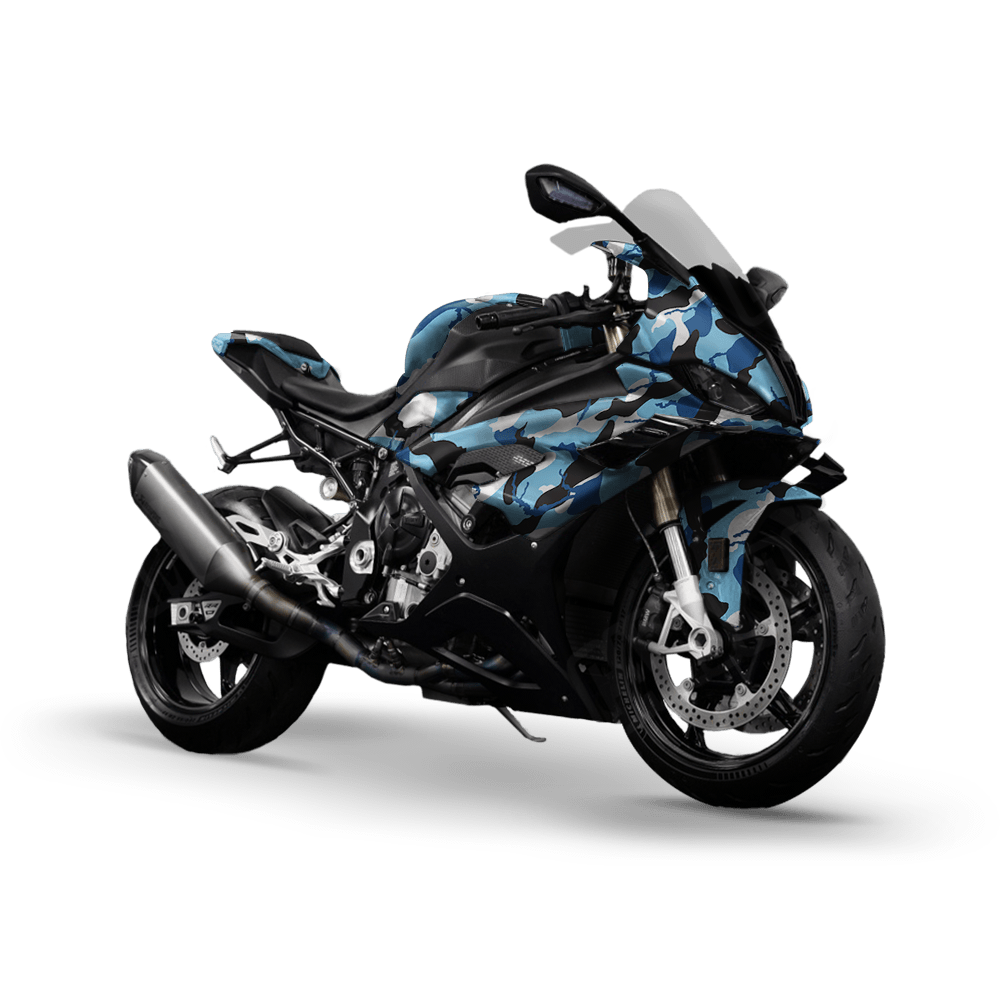 Large Ragged Baby Blue Camo Sports Bike Vinyl Wrap