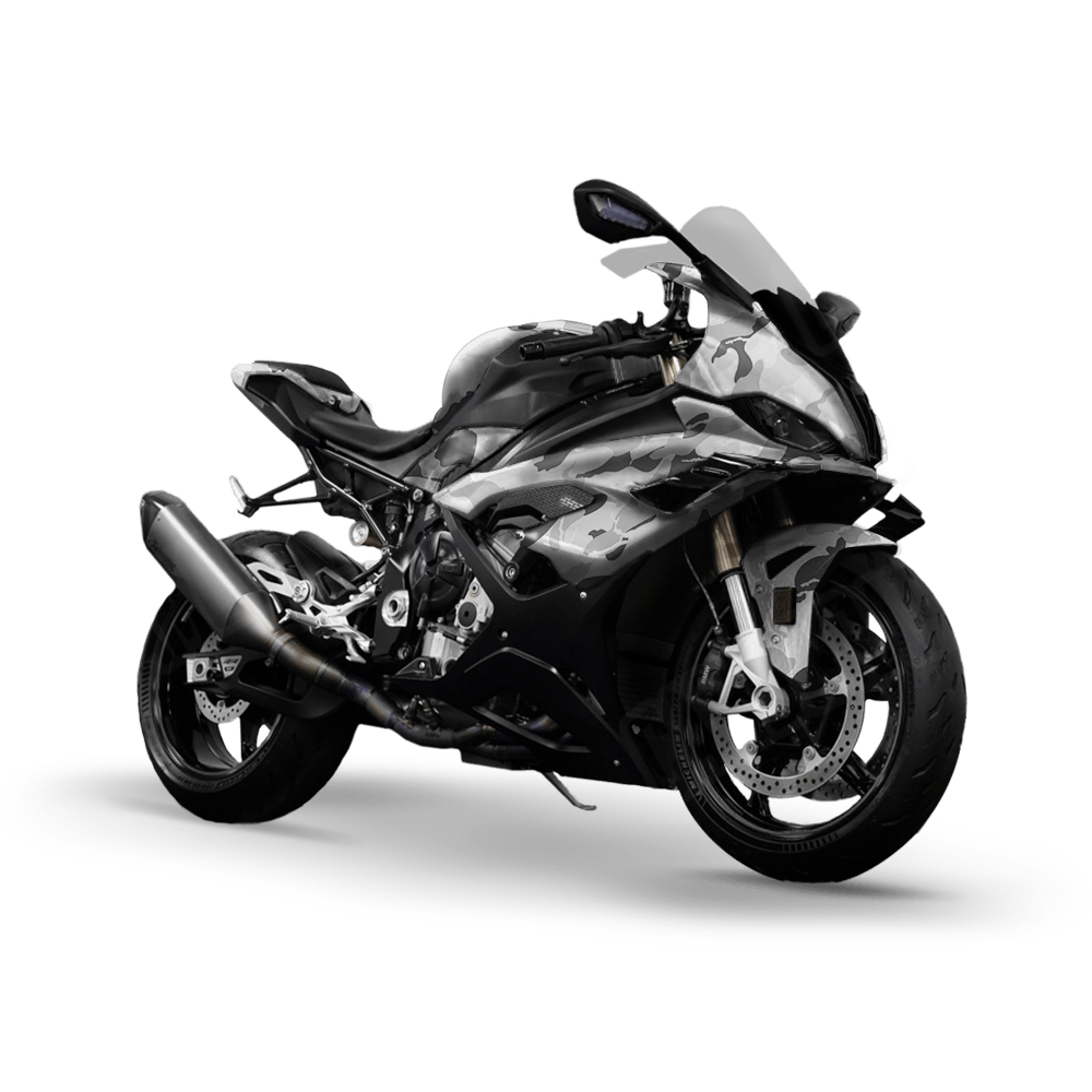 Large Ragged Snow Camo Sports Bike Vinyl Wrap