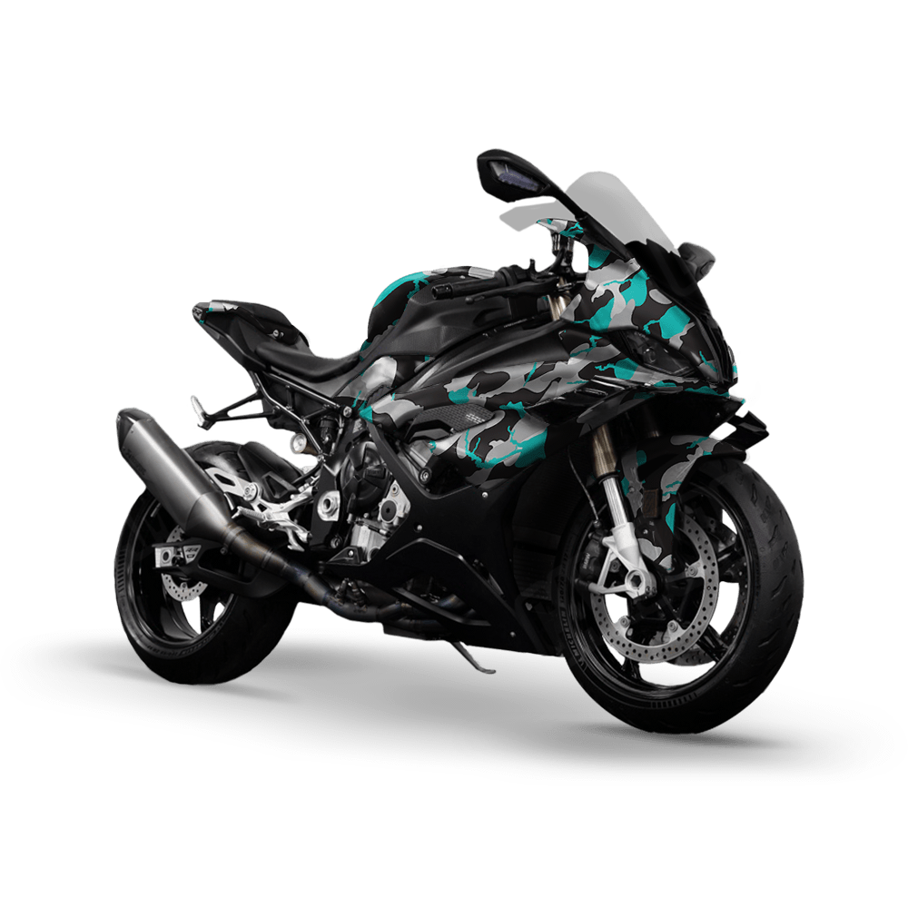 Large Ragged Tiffany Blue Tiger Camo Sports Bike Vinyl Wrap