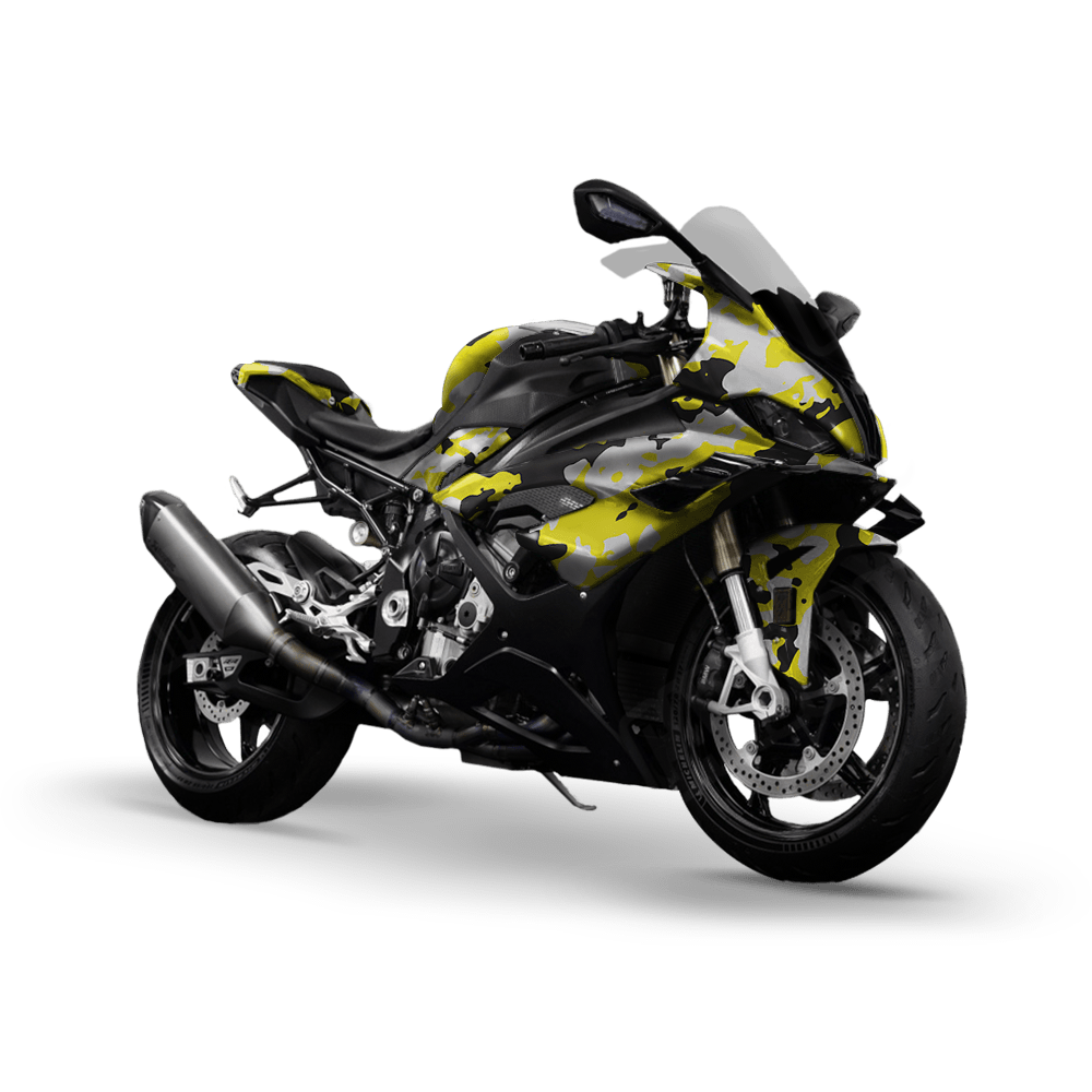 Treetop Yellow Tiger Camo Sports Bike Vinyl Wrap