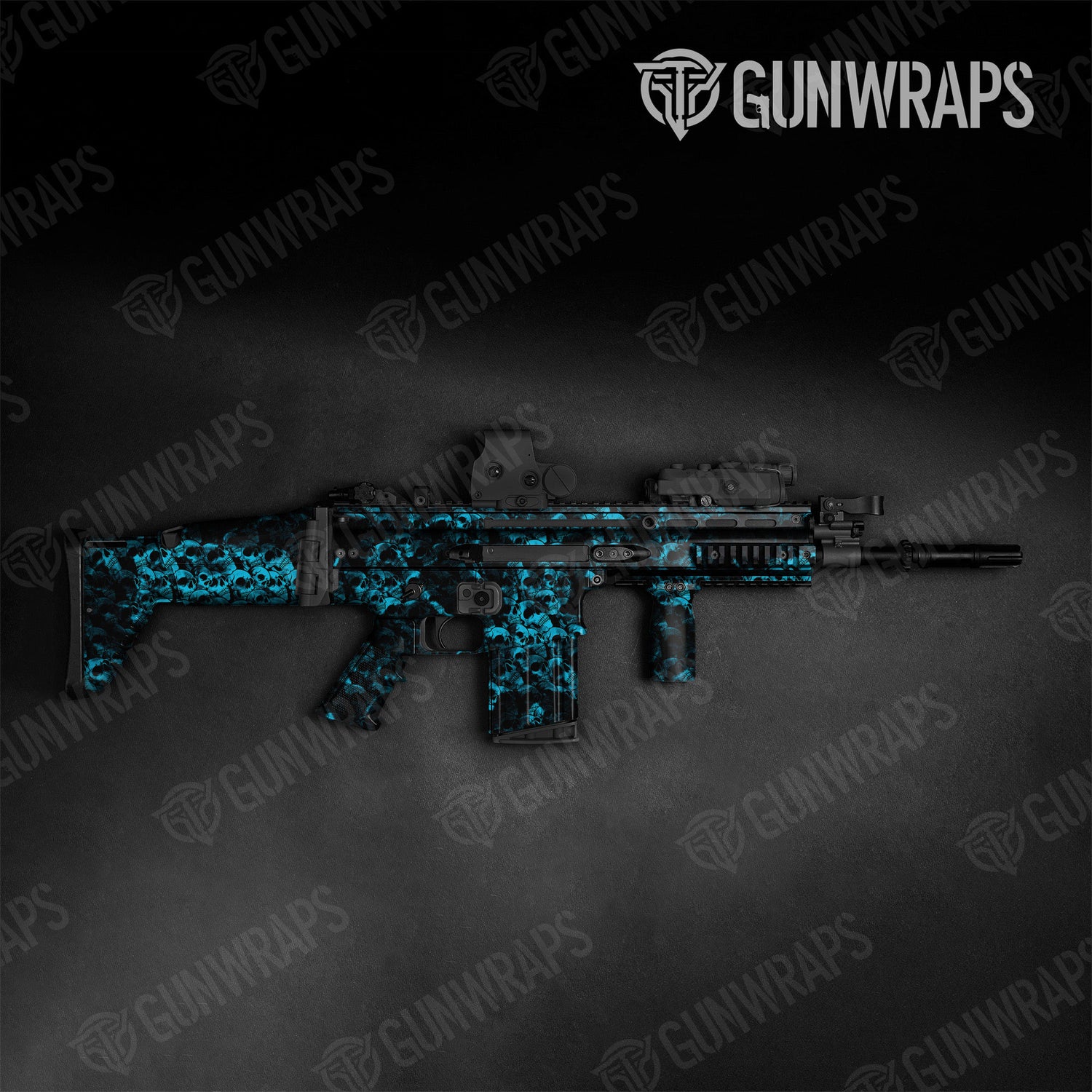 Skull Cyan Tactical Gun Skin Vinyl Wraps