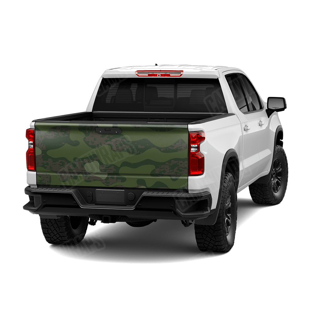 Compound Army Dark Green Camo Tailgate Vinyl Wrap