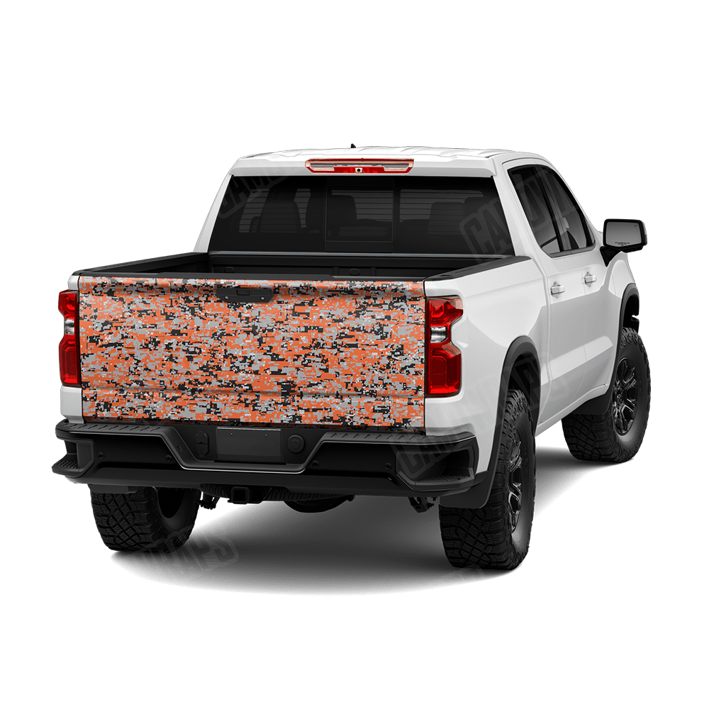 Digital Orange Tiger Camo Tailgate Vinyl Wrap