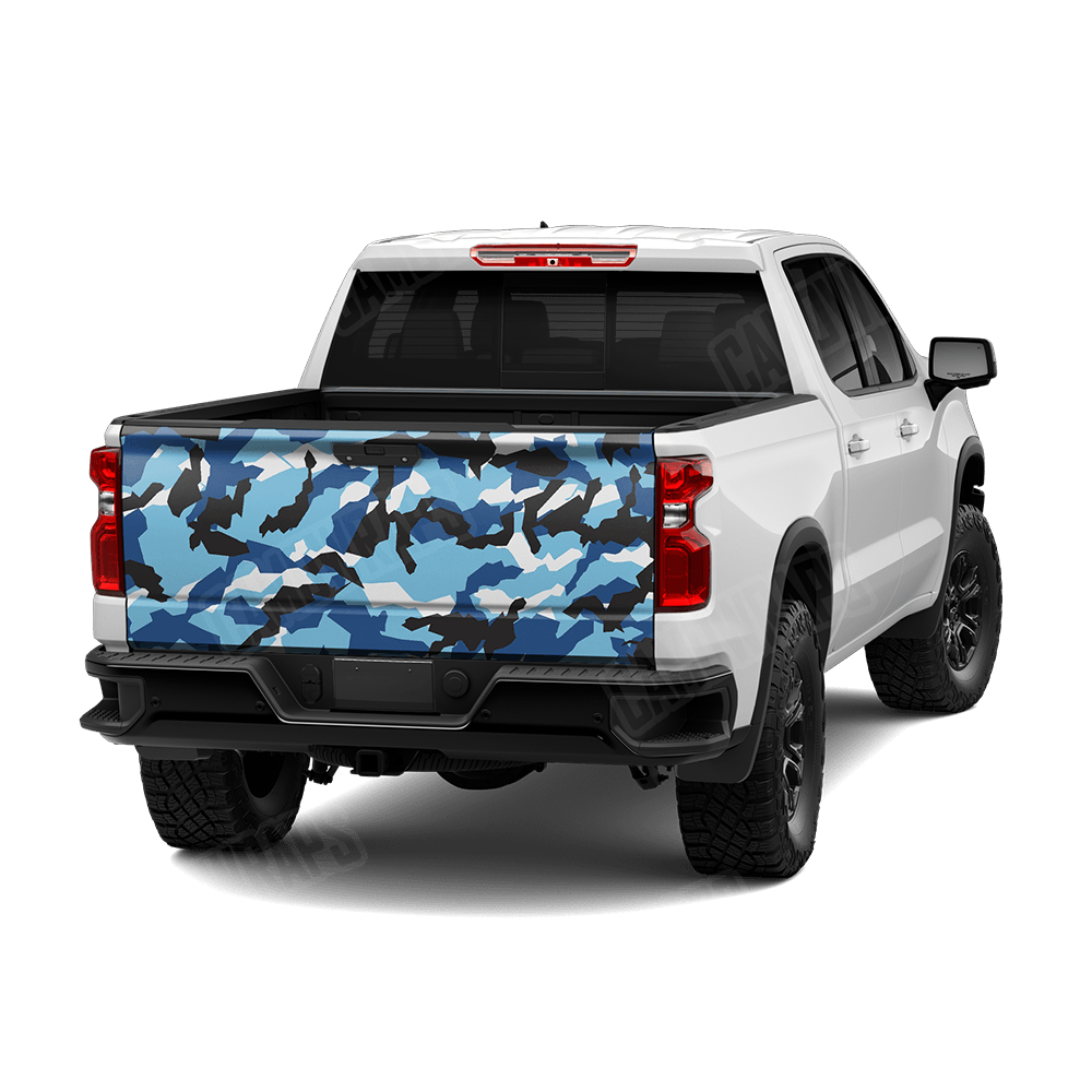 Erratic Baby Blue Camo Tailgate Vinyl Wrap