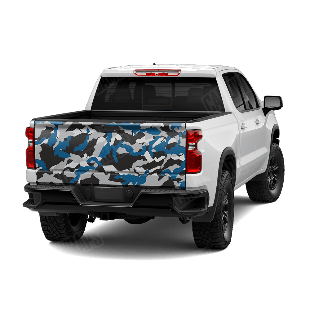 Erratic Blue Tiger Camo Tailgate Vinyl Wrap