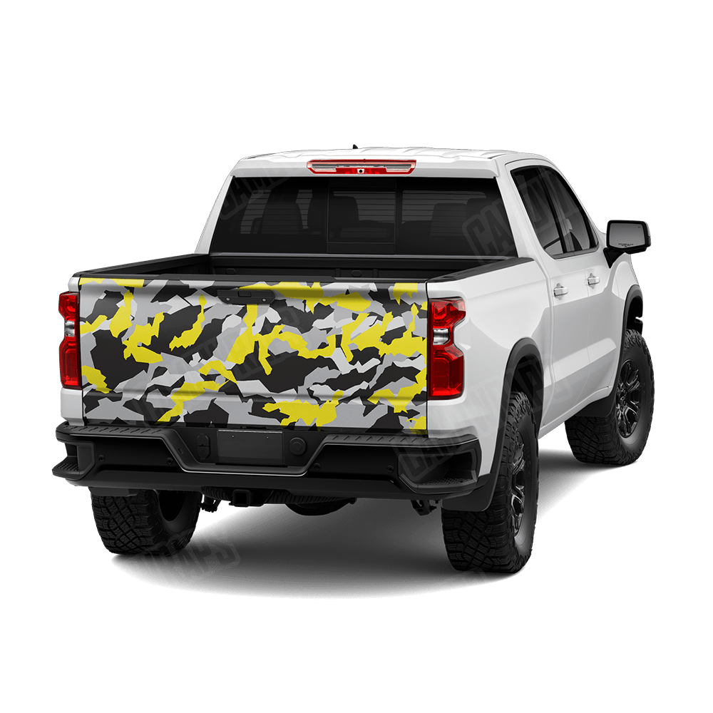 Erratic Yellow Tiger Camo Tailgate Vinyl Wrap