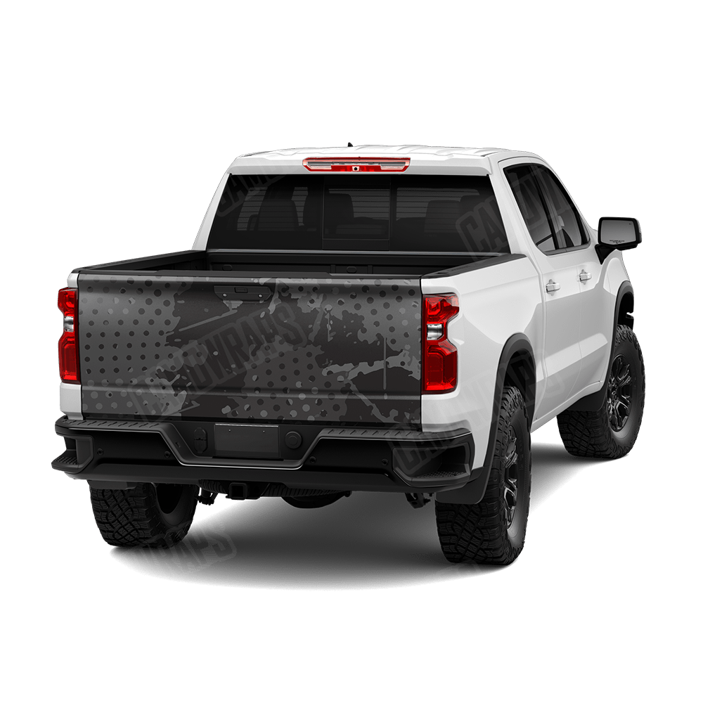 Halftone Splatter Elite Black Camo Tailgate Vinyl Wrap