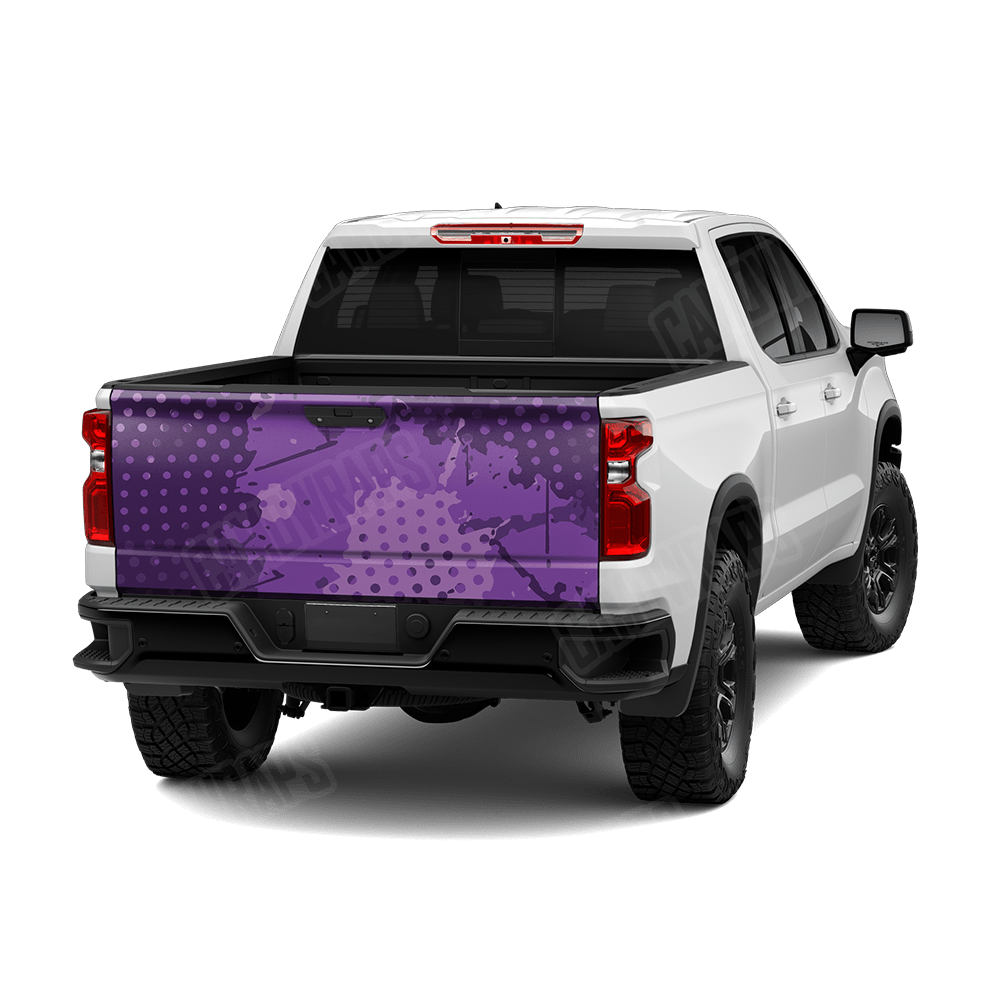 Halftone Splatter Elite Purple Camo Tailgate Vinyl Wrap