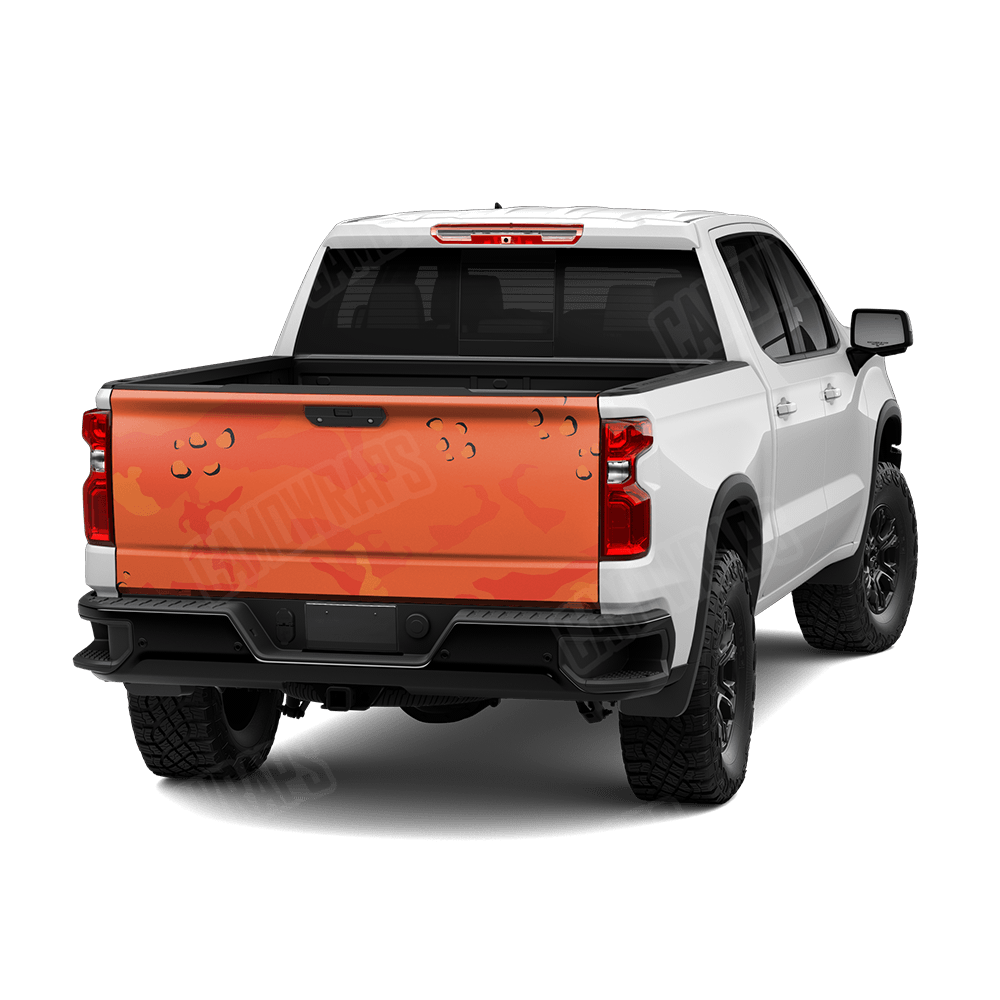Jumbo Battle Storm Elite Orange Camo Tailgate Vinyl Wrap