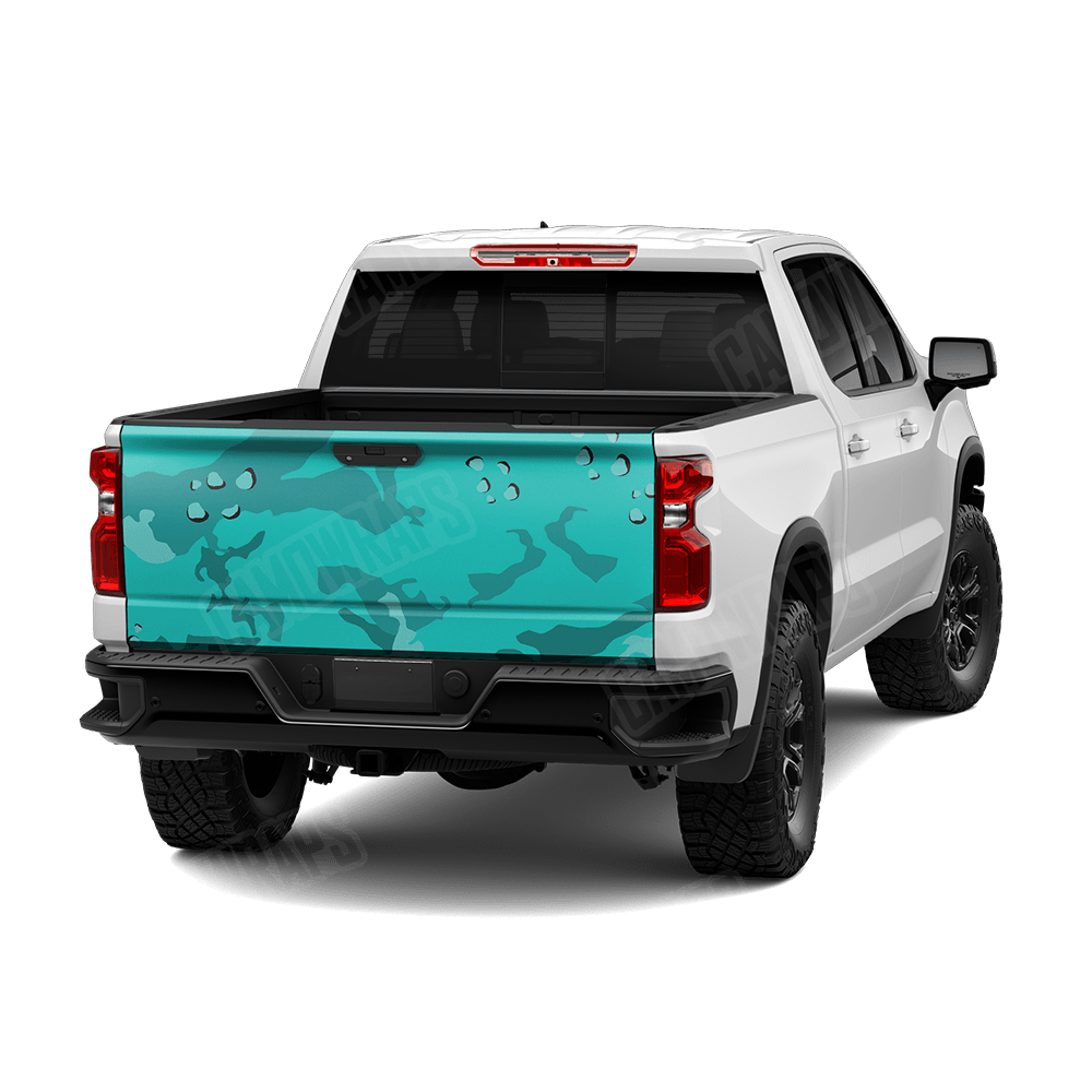 Jumbo Battle Storm Elite Tiffany Blue Camo Tailgate Vinyl Wrap