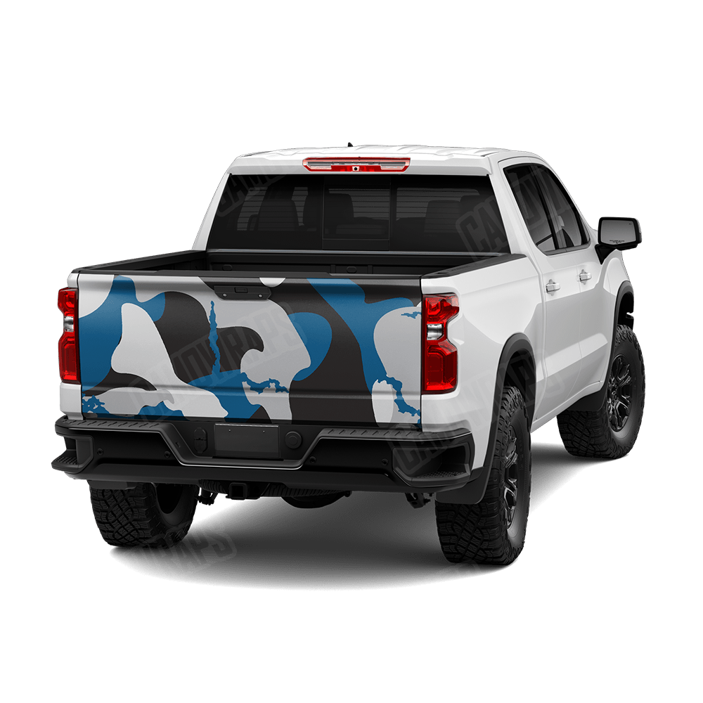 Jumbo Ragged Blue Tiger Camo Tailgate Vinyl Wrap