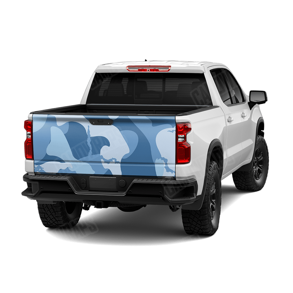 Jumbo Ragged Cool Blue Camo Tailgate Vinyl Wrap