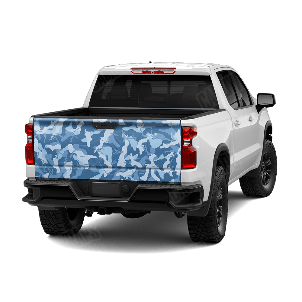 Large Ragged Cool Blue Camo Tailgate Vinyl Wrap