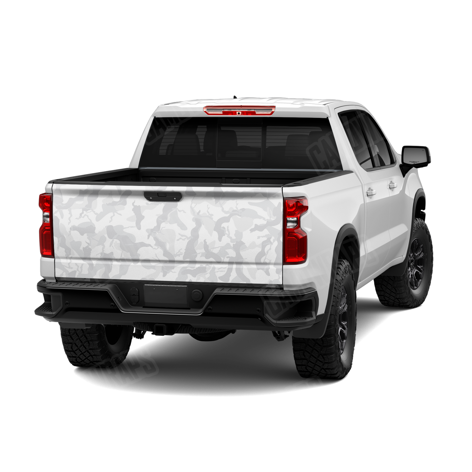 Large Ragged Elite White Camo Tailgate Vinyl Wrap