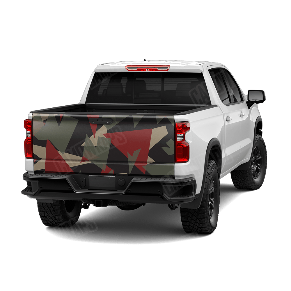 Shattered Militant Red Camo Tailgate Vinyl Wrap