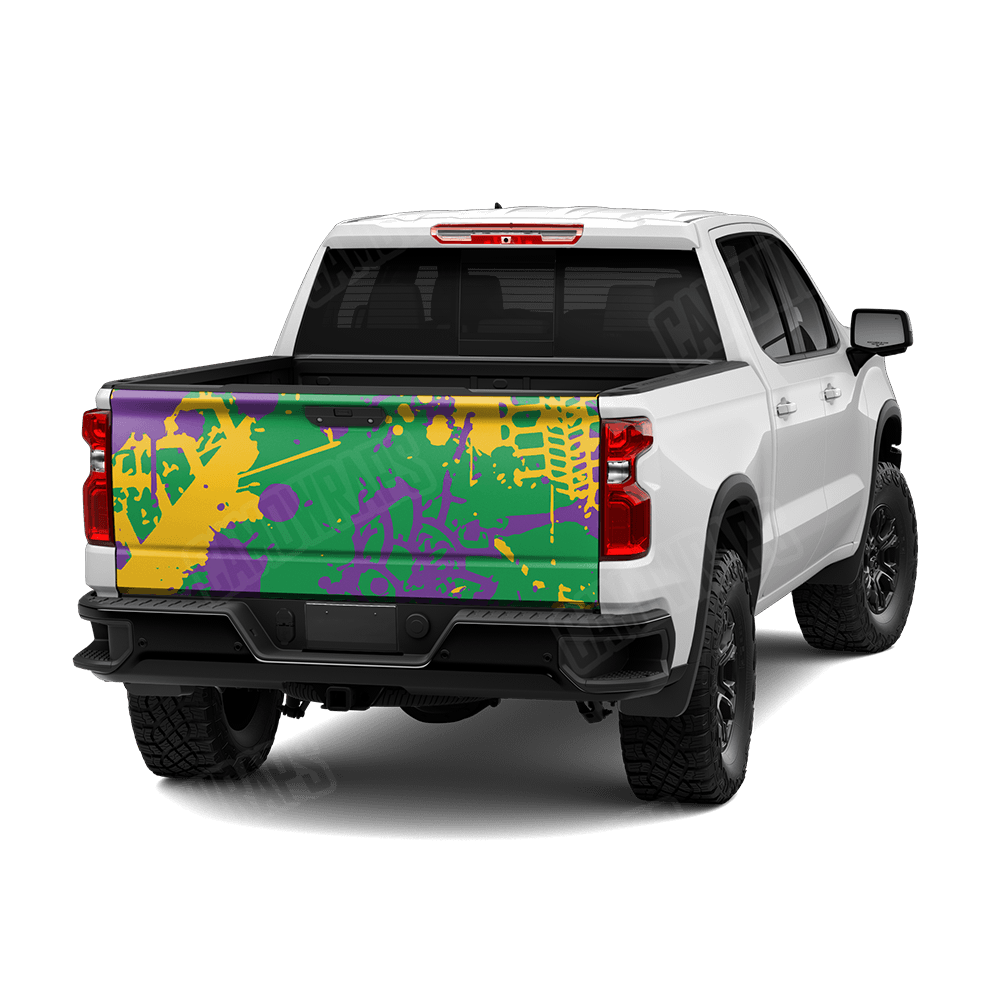 Tire Splatter Mardi Gras Camo Tailgate Vinyl Wrap