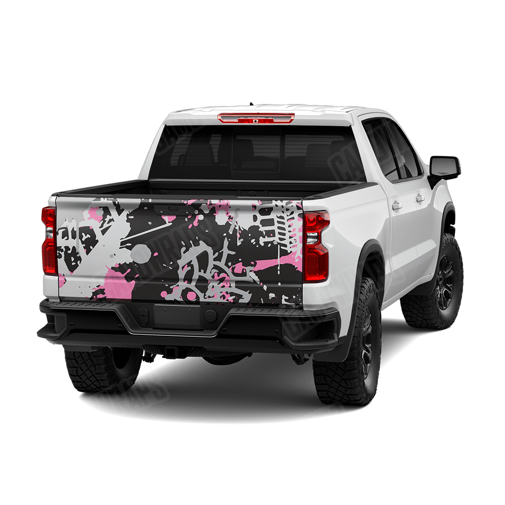 Tire Splatter Pink Tiger Camo Tailgate Vinyl Wrap