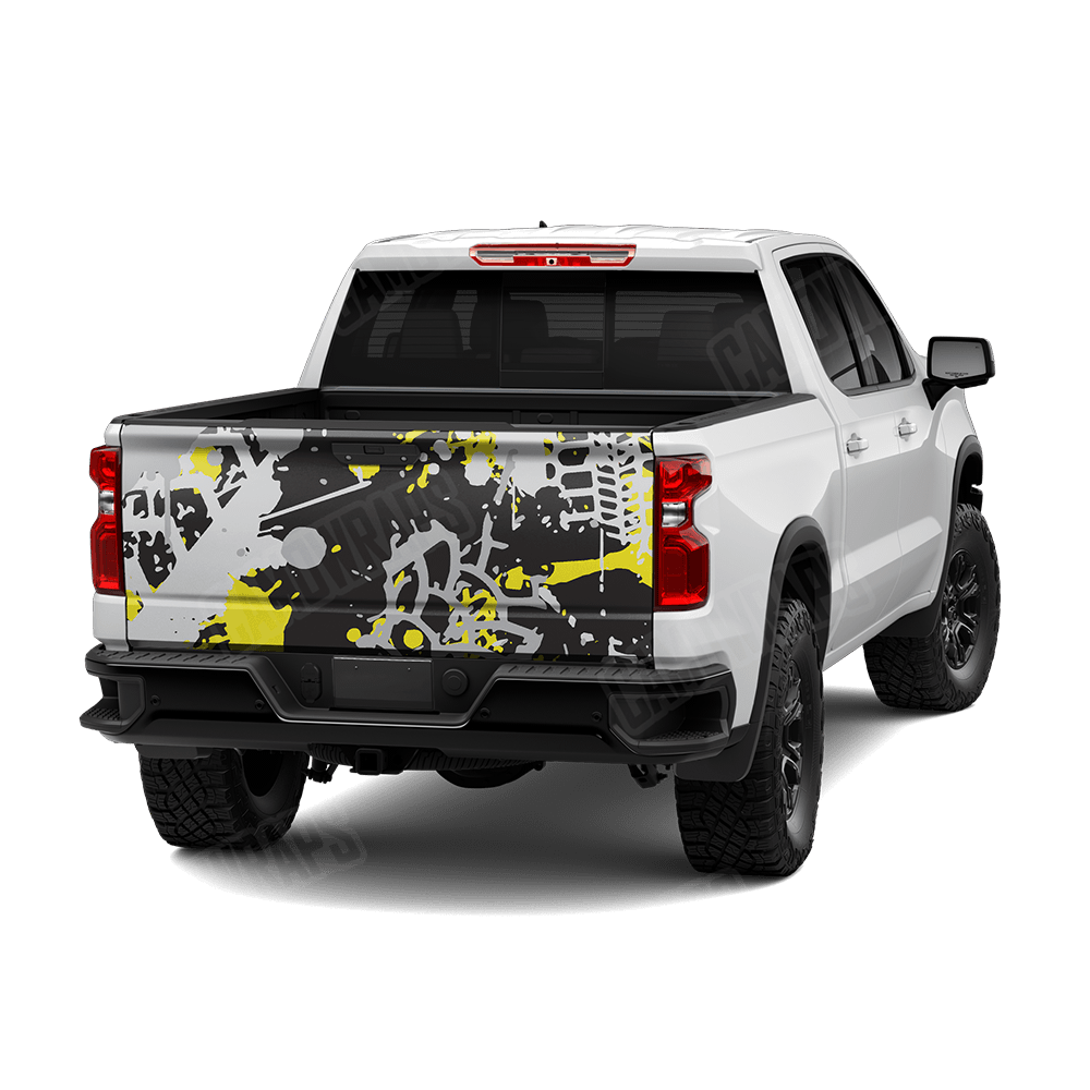Tire Splatter Yellow Tiger Camo Tailgate Vinyl Wrap