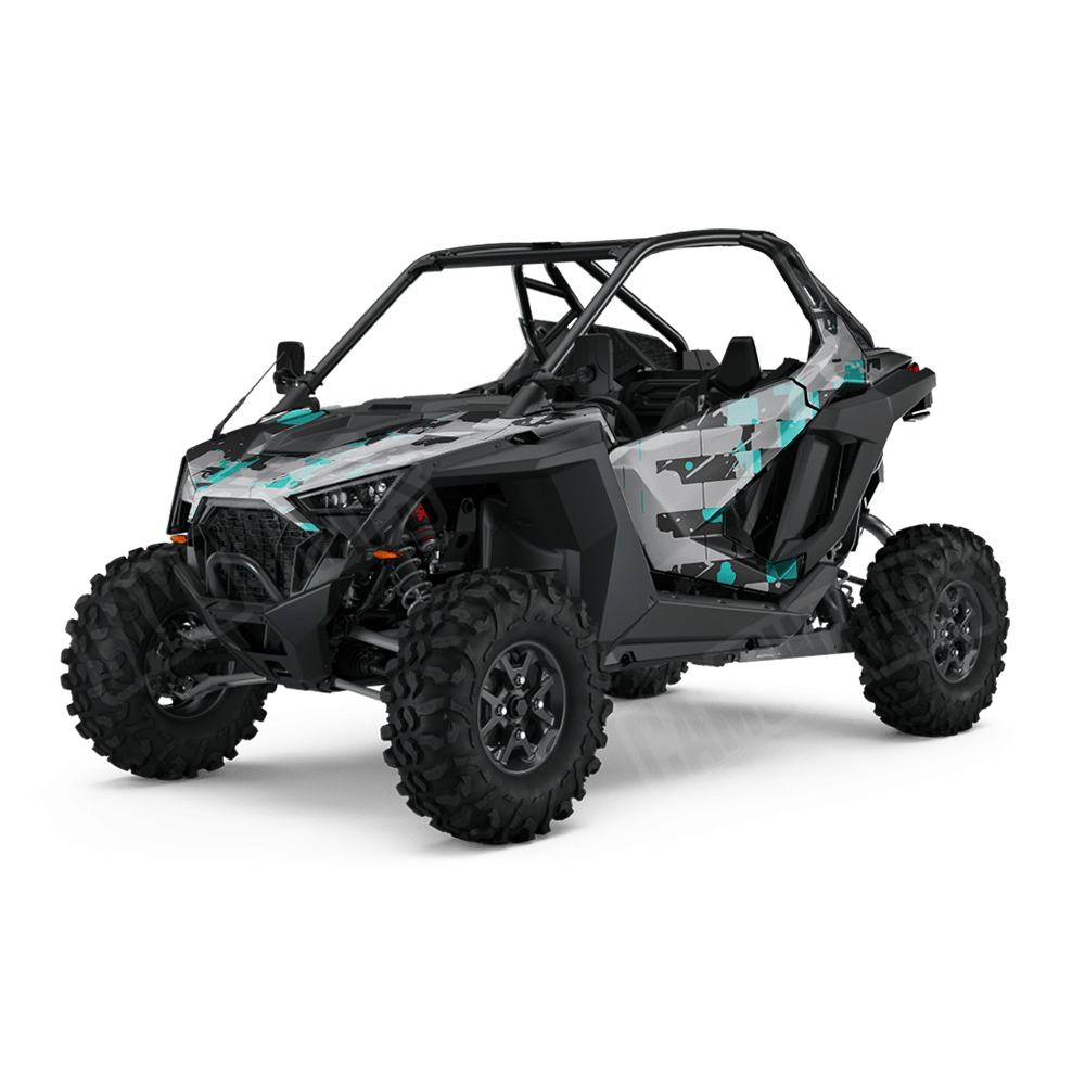 Broken Plaid Tiffany Blue Tiger Camo Side by Side UTV Vinyl Wrap