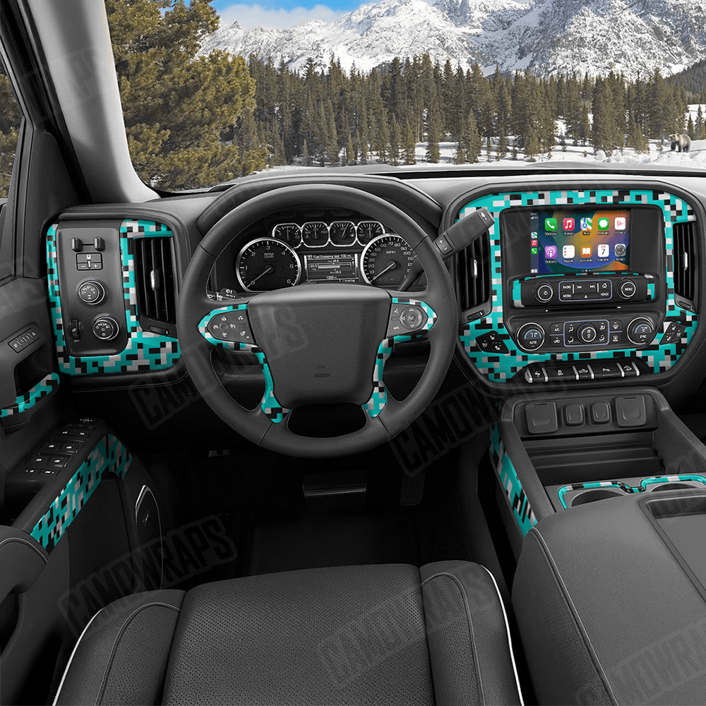 Pixel Tiffany Blue Tiger Car Interior Skins