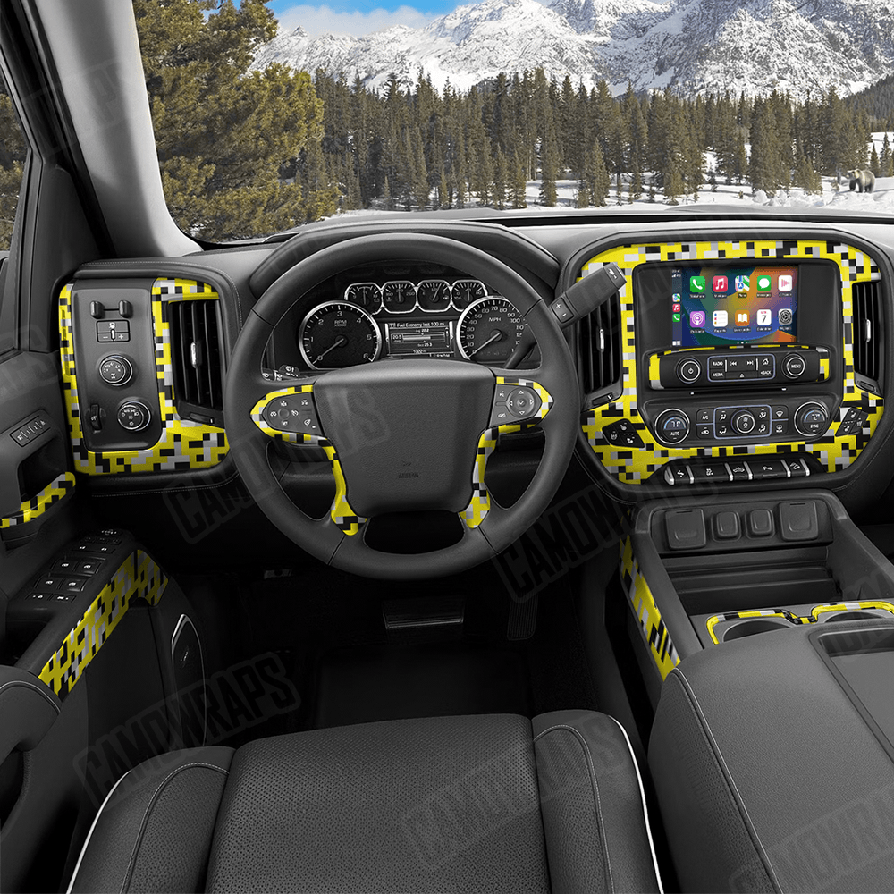 Pixel Yellow Tiger Car Interior Skins