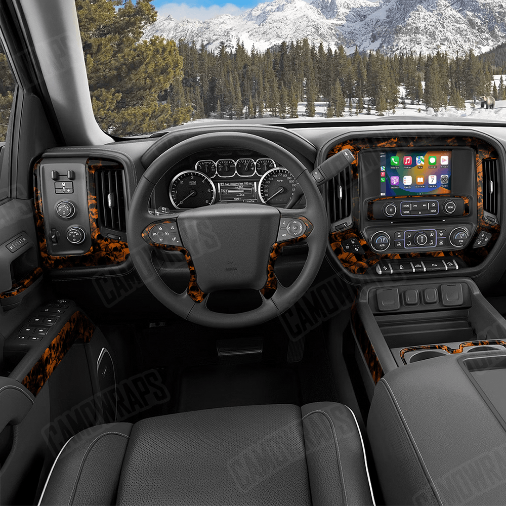 Skull Orange Car Interior Skins